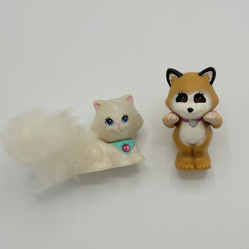 Vtg Kenner Littlest Pet Shop White Kitty With Fuzzy Tail & Racoon Lot 2 Mini